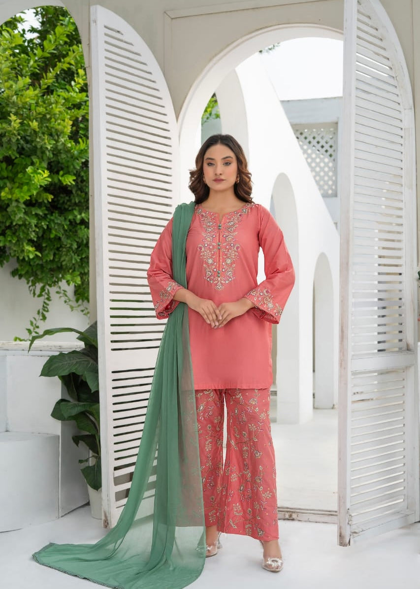 Rose Pink Embroidered 3-Piece (26NS032)