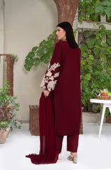 ZIMAL  Maroon Embroidered 3 pc 26NS043