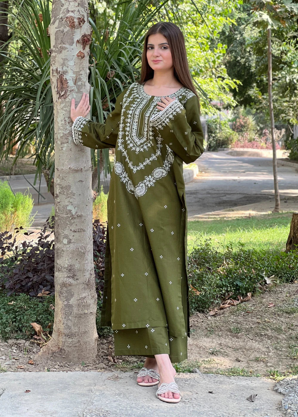 Avocado Green Embroidered   2PC