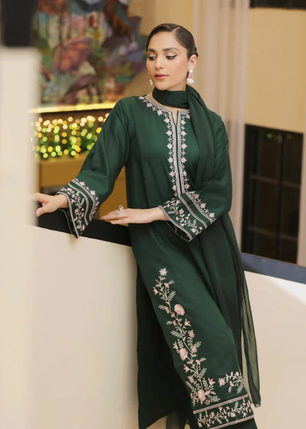 Pine Green Embroidered 3PC