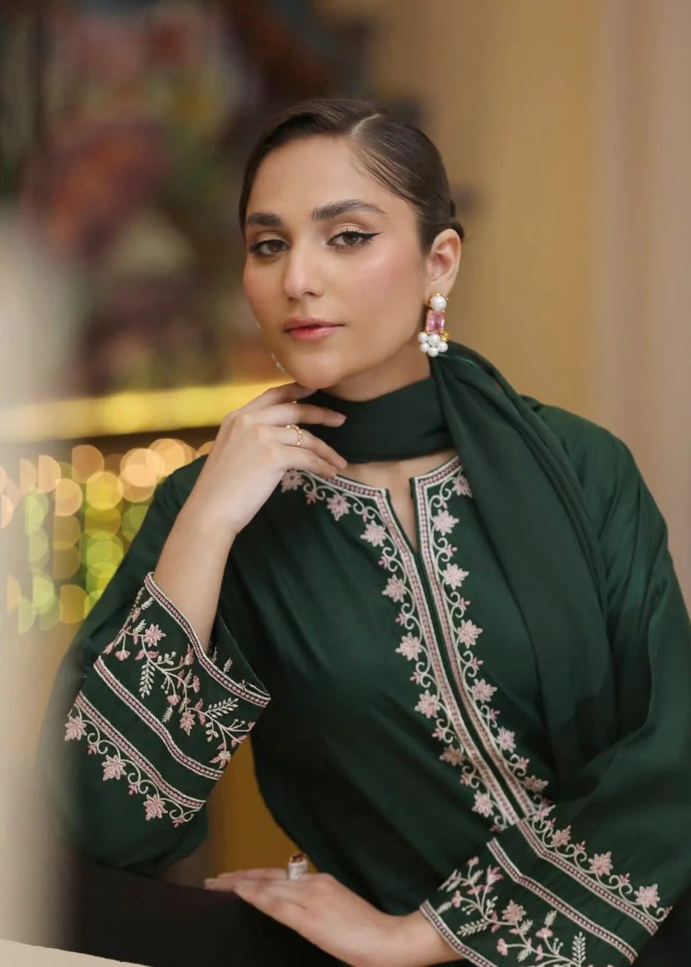 Pine Green Embroidered 3PC